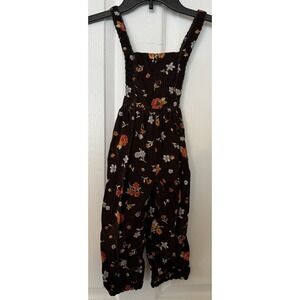 Vintage 90s Charter Club Baby Girls Fall Brown Floral Corduroy Overalls Size 3T